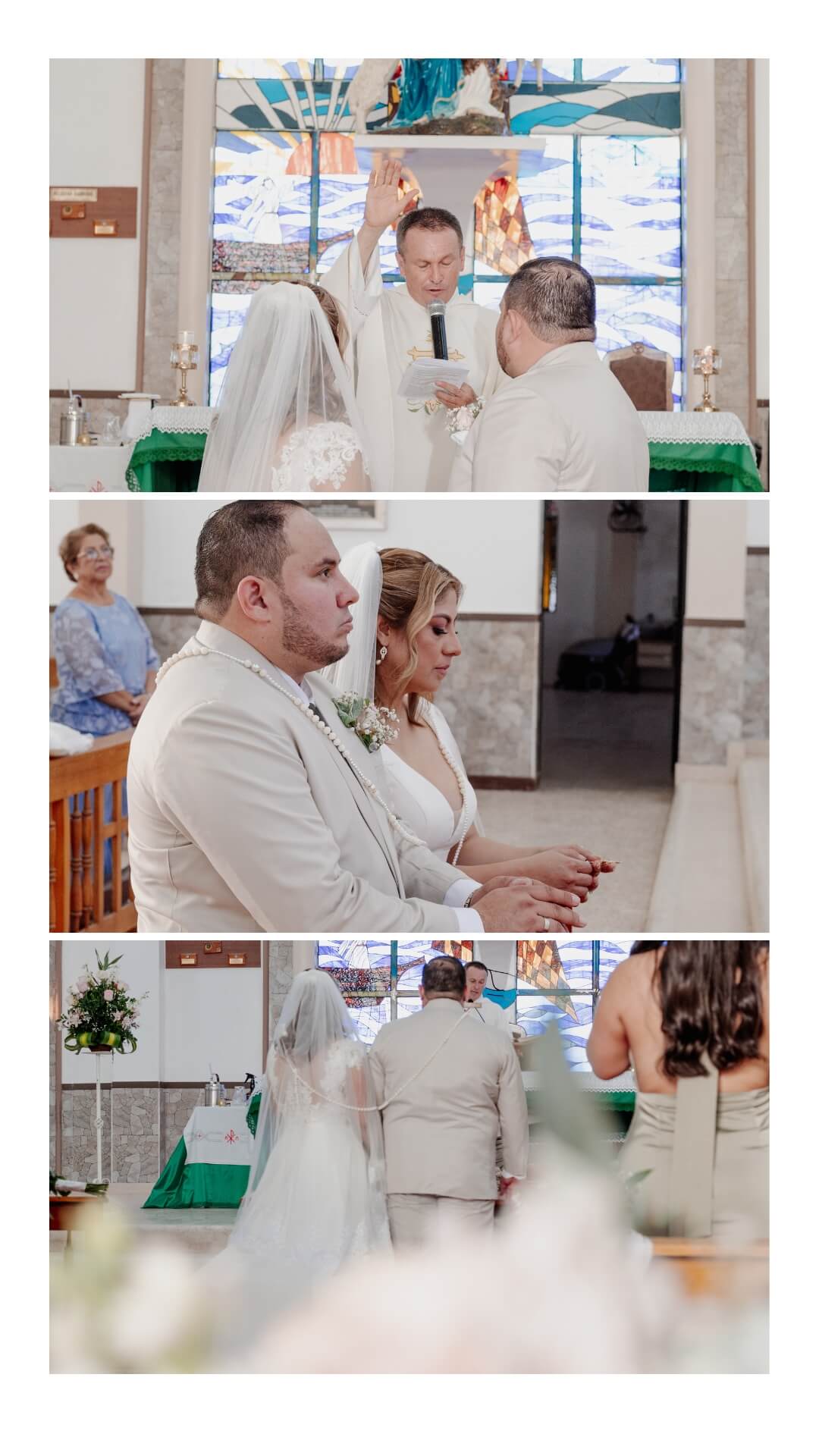 Ingrid y Diego durante distintos momentos de su ceremonia y celebración de boda junto a familiares y amigos.