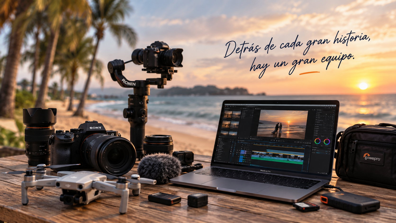Equipos profesionales de fotografía, video, dron y edición de Ola Digital Playas